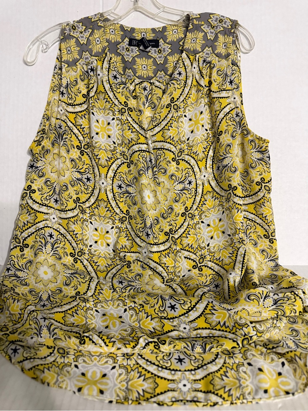 INC International Concepts Yellow and Gray Paisley Sleeveless Top